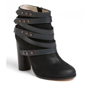 Joe's Jeans Black Suede Straps Ankle Boot Size 8